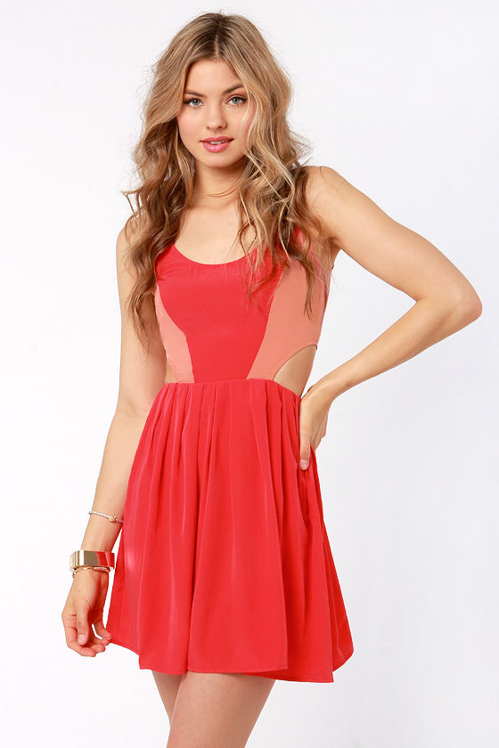 BB Dakota Ripley Dress - Cutout Dress - Skater Dress - Red Dress - $78. ...