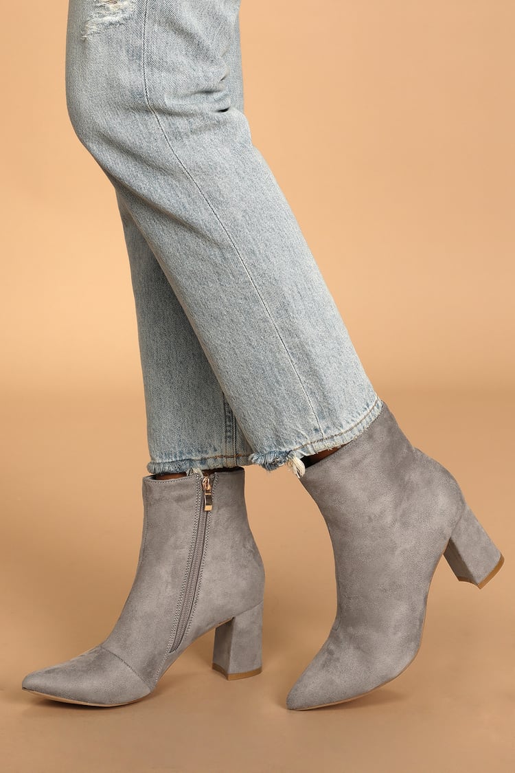 Light Grey Boots - Pointed-Toe Boots - Ankle Boots for Women - Lulus