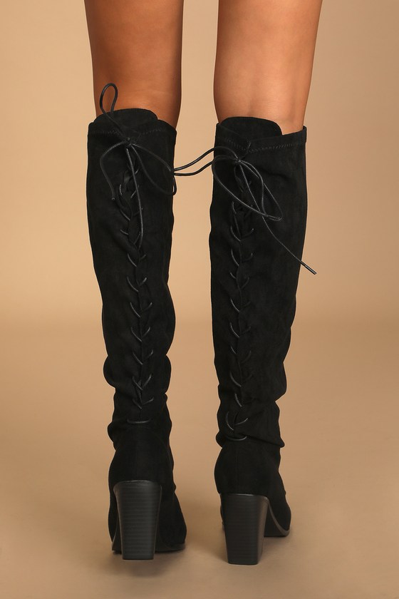 Tall black boots lace up outlet back