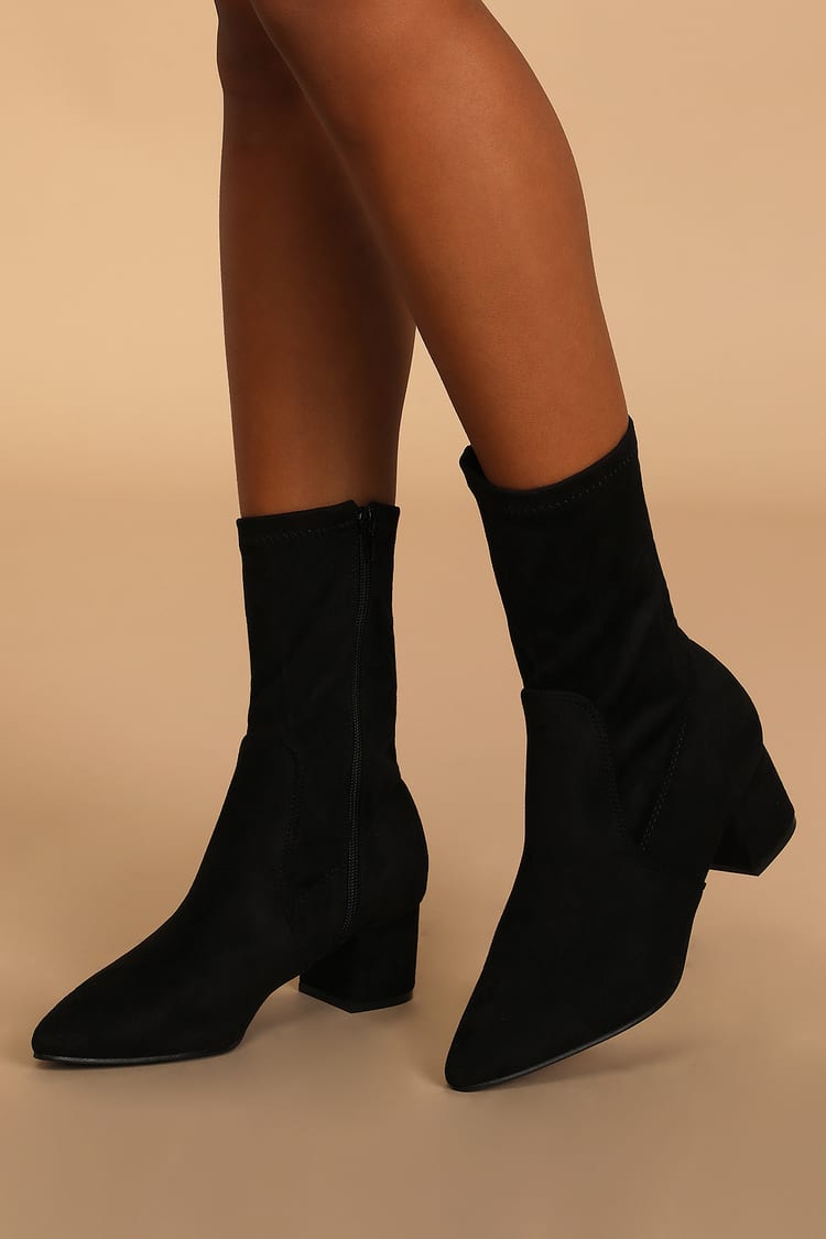 Black Sock Boots - Suede Sock Boots - Pointed-Toe Boots - Lulus