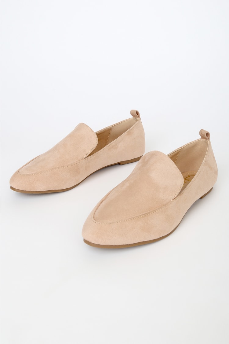 Light Nude Suede Loafers - Flat Loafers - Almond Toe Loafers - Lulus