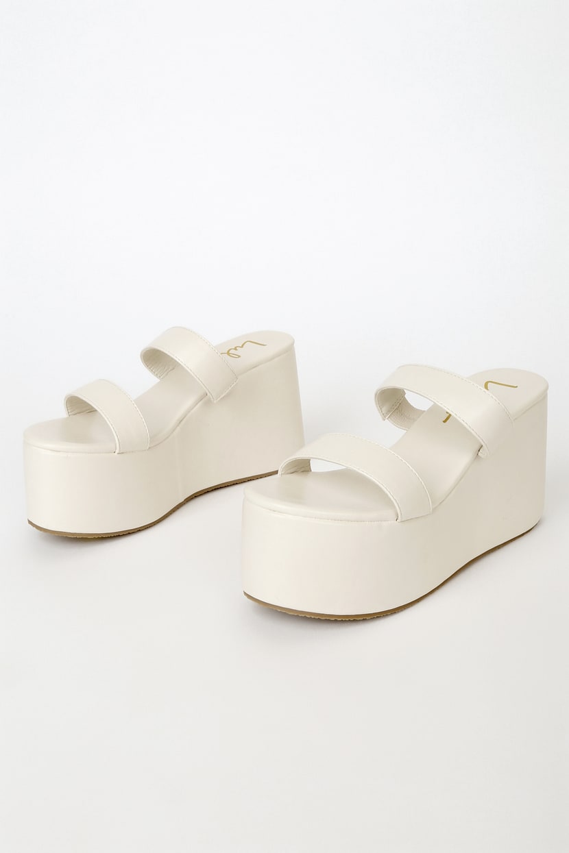 Off White Wedge Sandals - Platform Sandals - Slide-On Sandals - Lulus