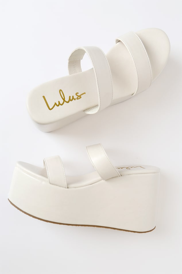 Off White Wedge Sandals - Platform Sandals - Slide-On Sandals - Lulus