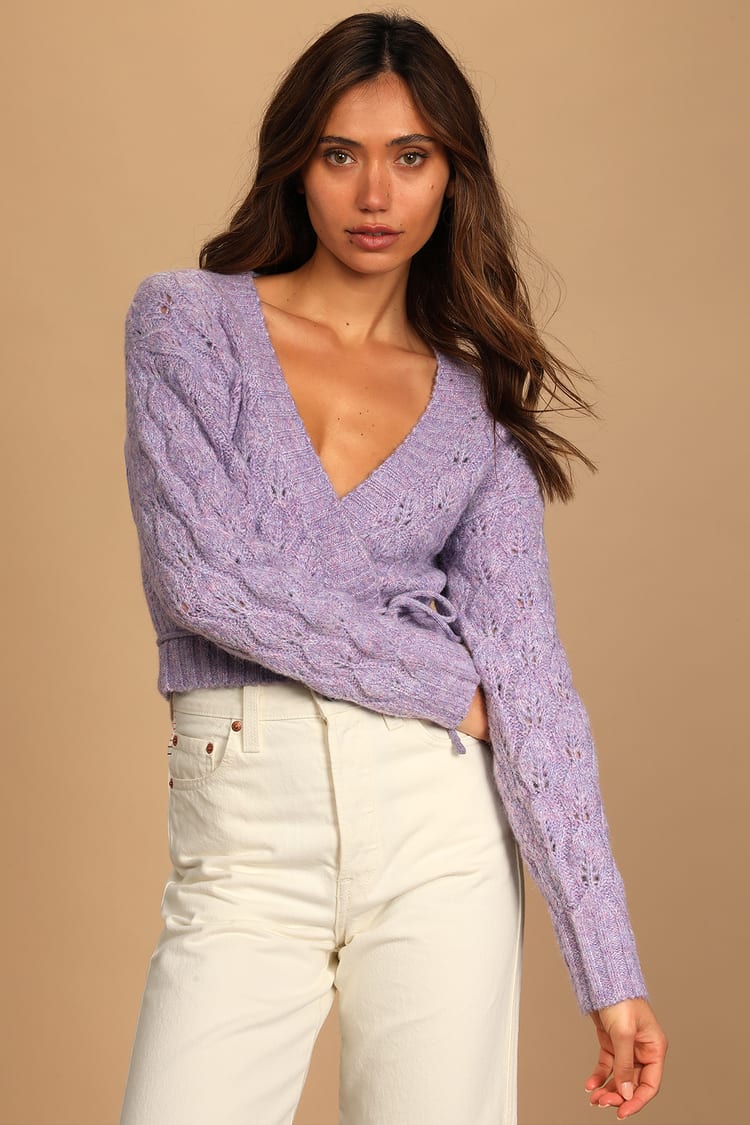Purple Wrap Sweater - Cable Knit Sweater - Wrap Cardigan - Lulus