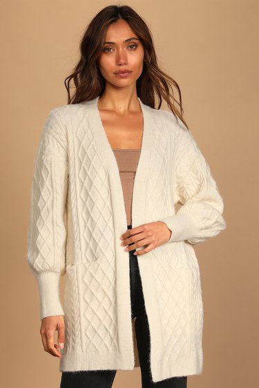 Cream Cardigan Sweater - Cable Knit Cardigan - Thick Cardigan - Lulus