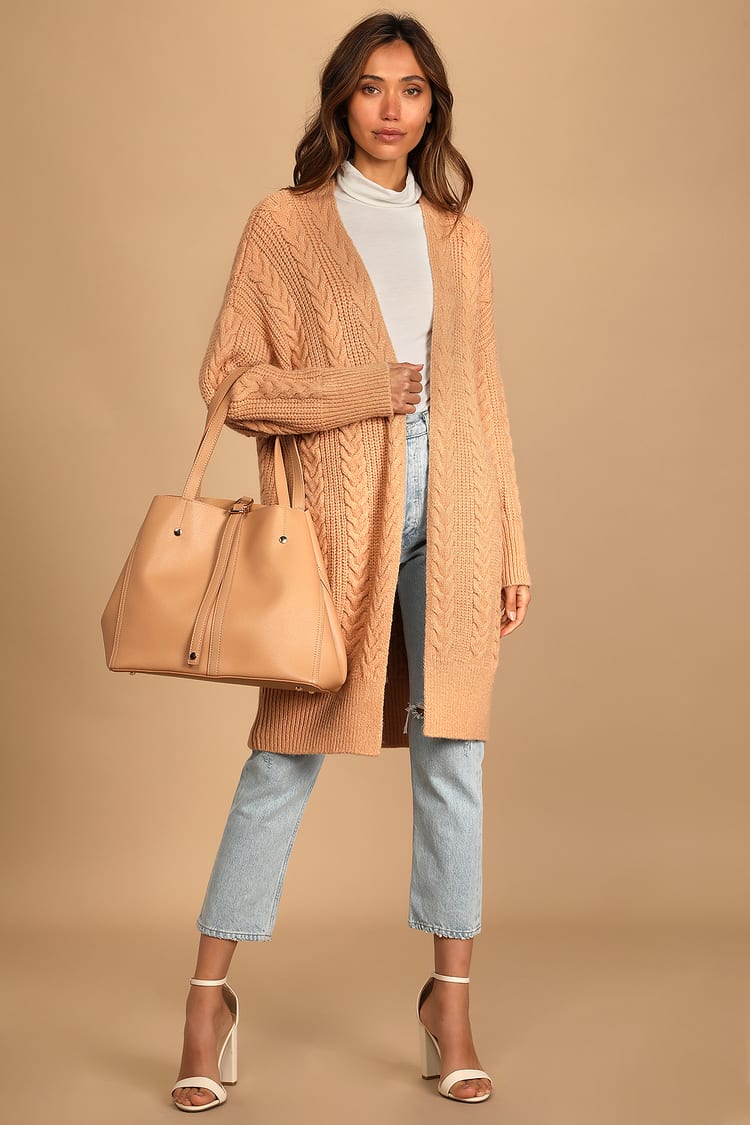 Peach Cardigan Sweater - Cable Knit Sweater - Open Front Cardigan - Lulus