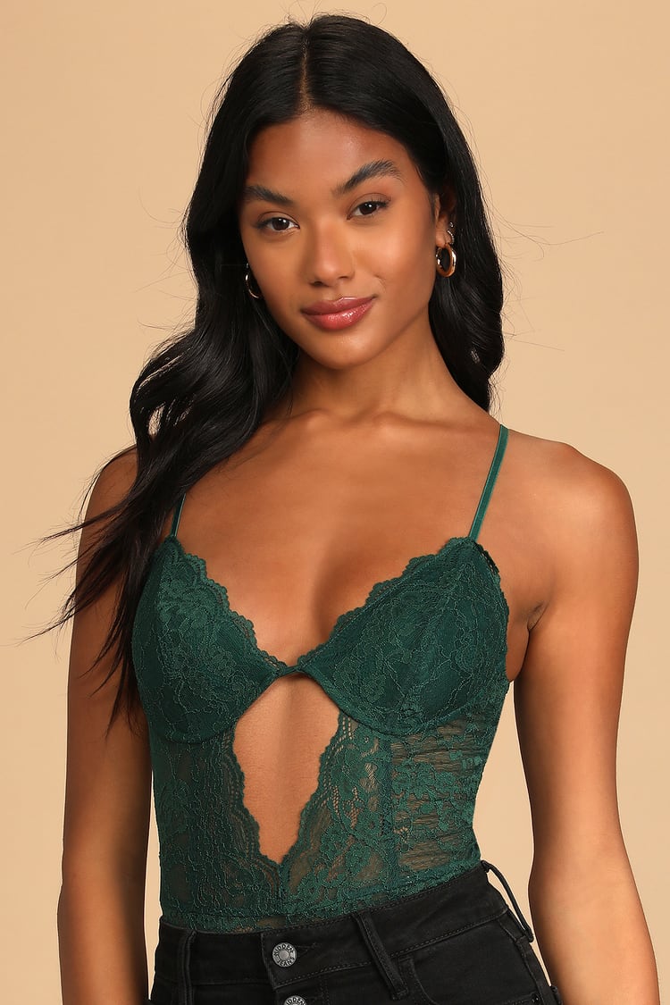 Emerald Green Bodysuit - Sheer Lace Lingerie - Bustier Bodysuit - Lulus