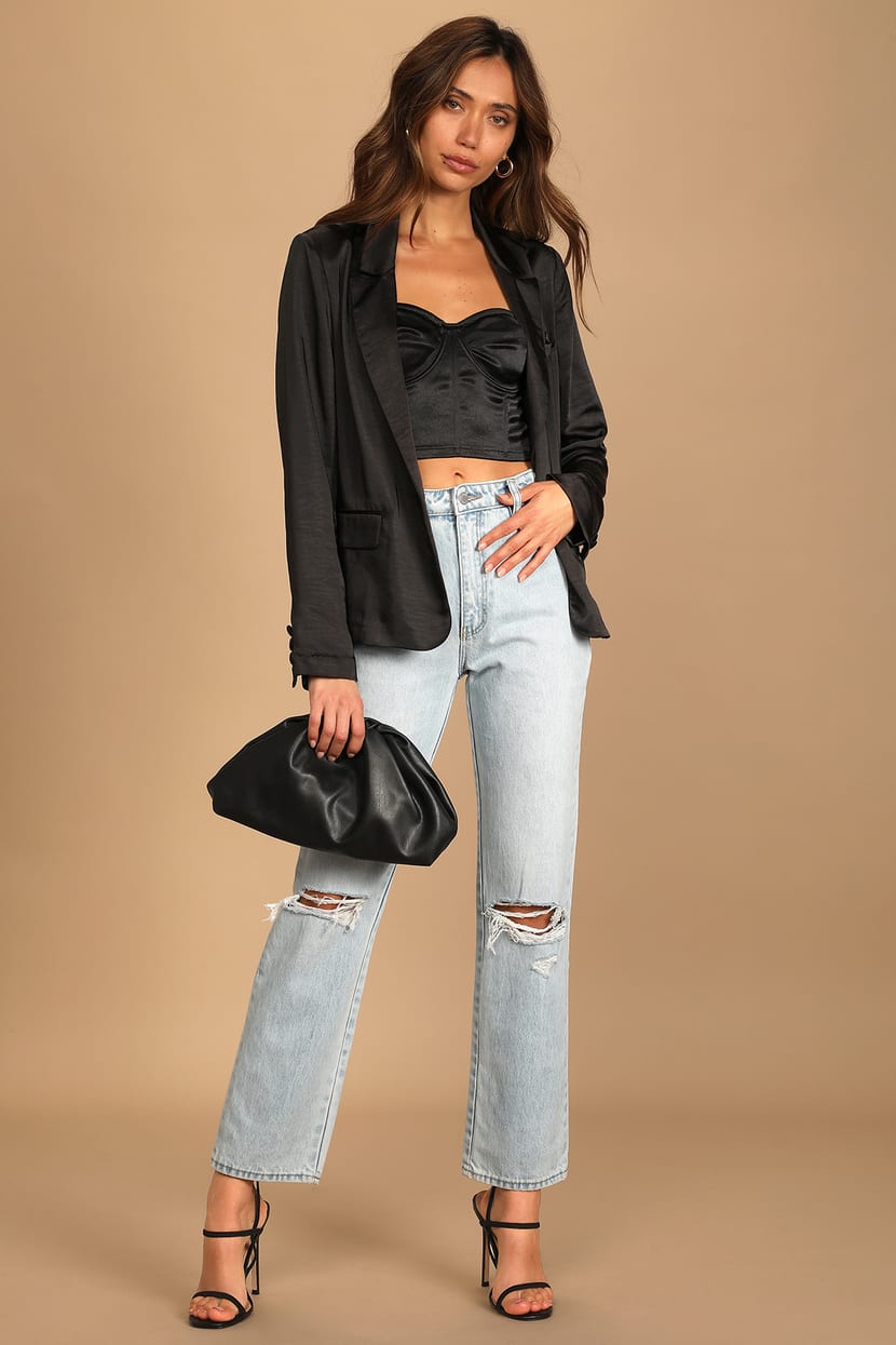 Black Satin Blazer - Women's Blazer - Single Button Blazer - Lulus
