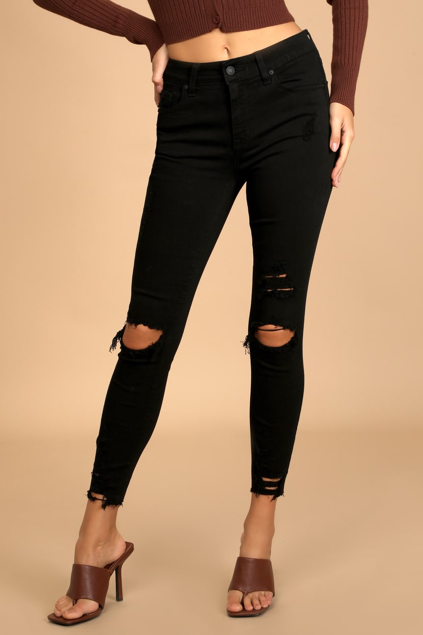 Black Skinny Jeans - High Rise Jeans - Distressed Jeans - Lulus