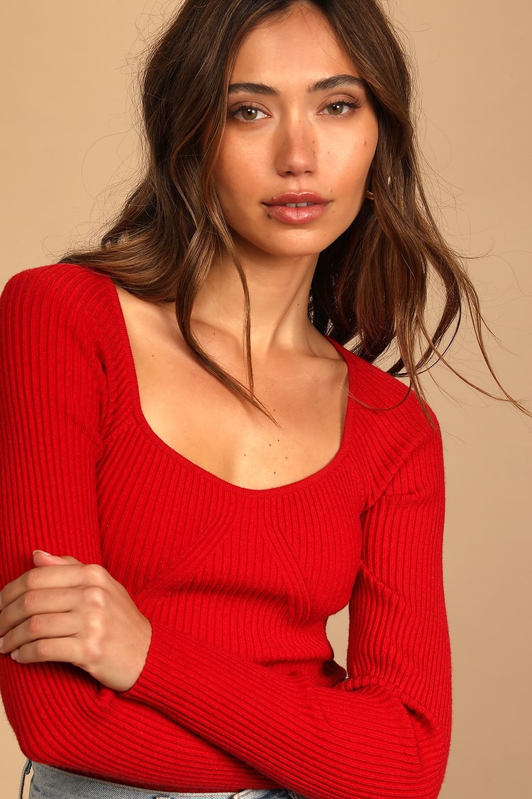 Red Long Sleeve Top - Ribbed Knit Top - Sweater Top - Lulus
