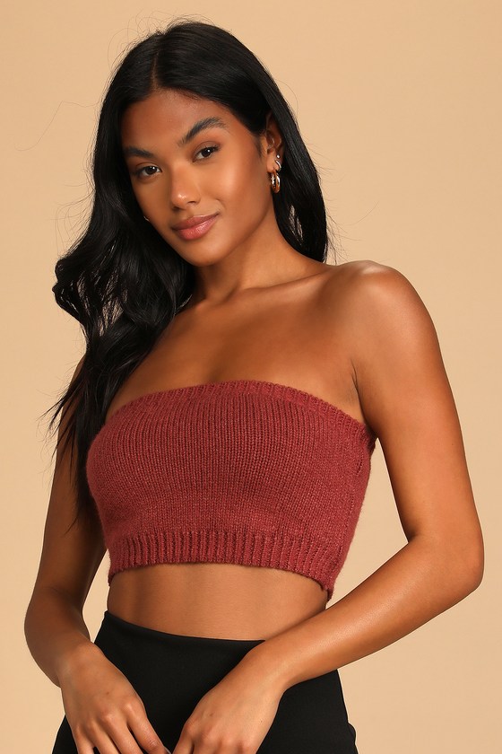 Twice as Cozy Rusty Rose Knit Tube Top and Cardigan Set