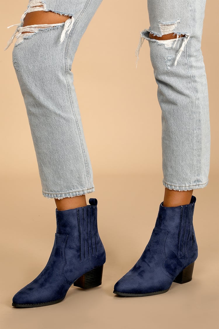 Navy Blue Booties - Ankle Boots - Women's Boots - Suede Boots - Lulus