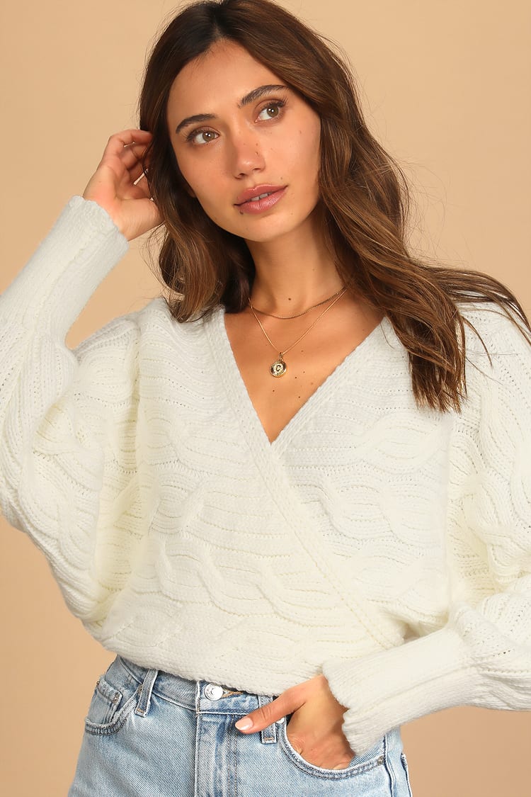 Ivory Wrap Sweater - Cable Knit Wrap Sweater - Cropped Sweater - Lulus
