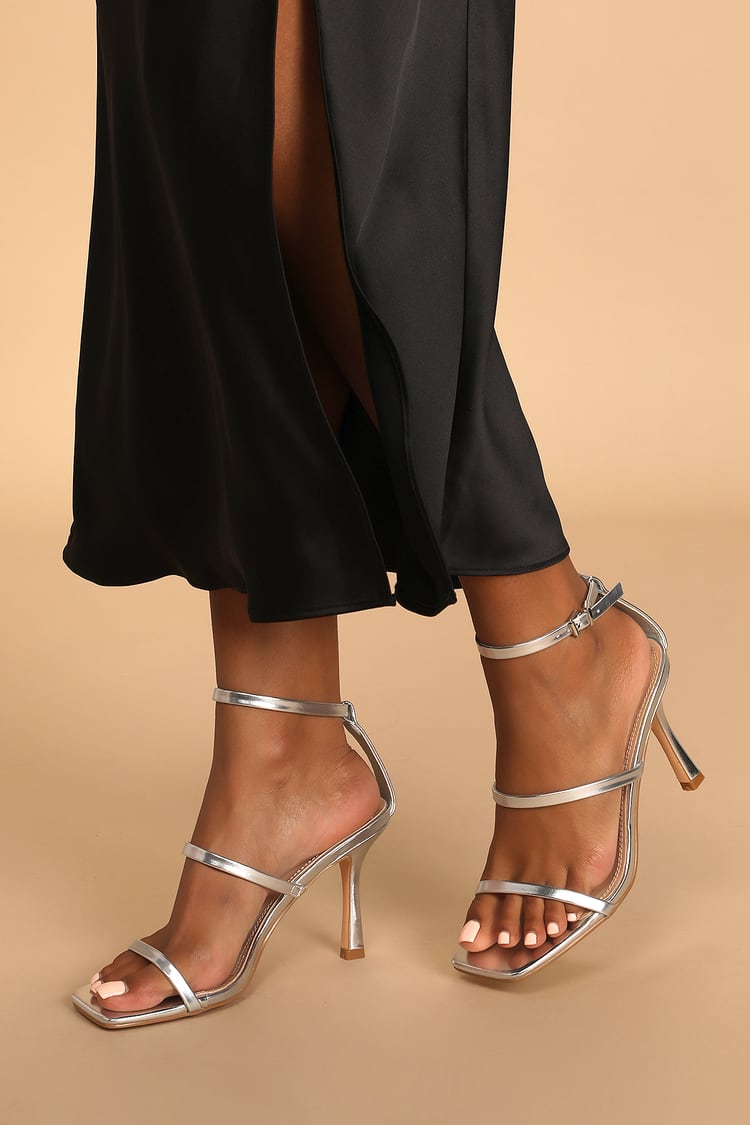 Silver High Heel Sandals - Strappy High Heels - Ankle Strap Heels - Lulus