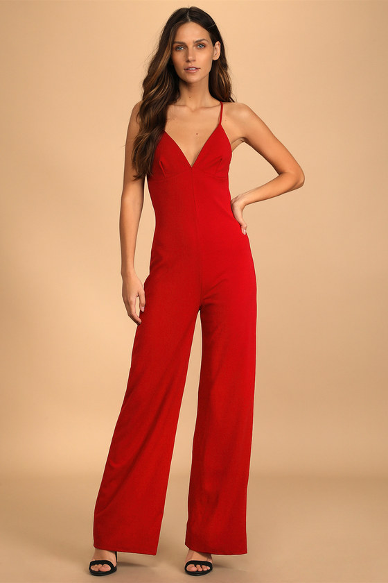 Wine Red Jumpsuit Sleeveless Jumpsuit Scoop Back Jumpsuit Lulus 6132