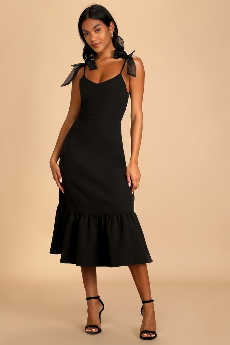 Black Midi Dress - Bow Strap Dress - Sleeveless Midi Dress - Lulus