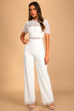 White Lace Jumpsuit - Short Sleeve Jumpsuit - Bridal Jumpsuit - Lulus