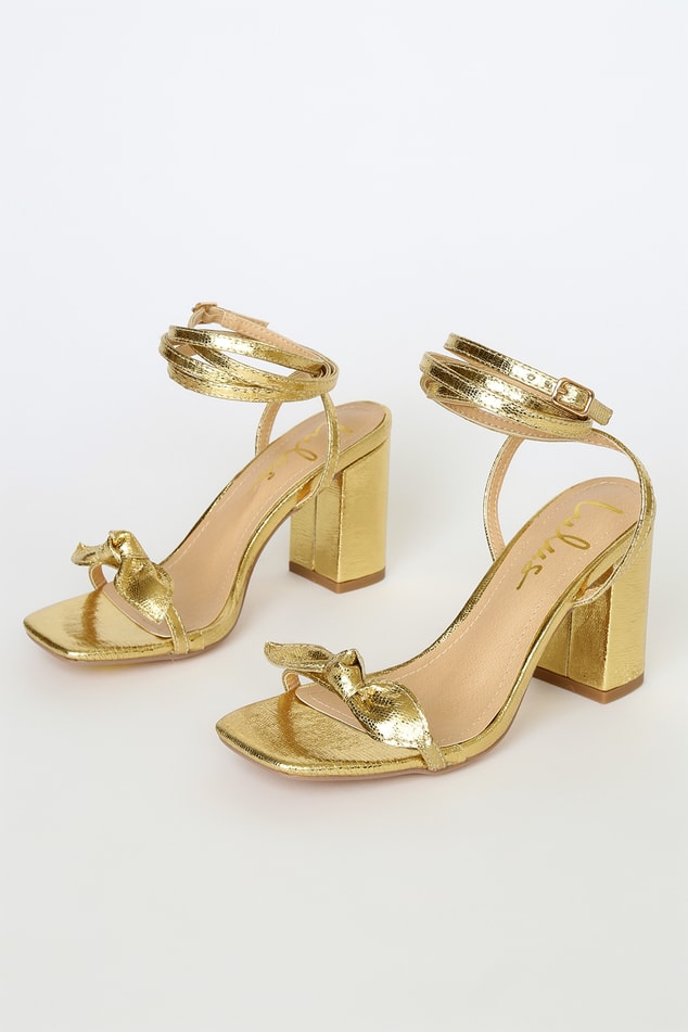 Gold Metallic Bow Platform Ankle Strap Heels | Womens | 11 (Available in 8, 7.5, 7, 6.5, 6, 5.5, 5, 9, 8.5, 10) | Lulus