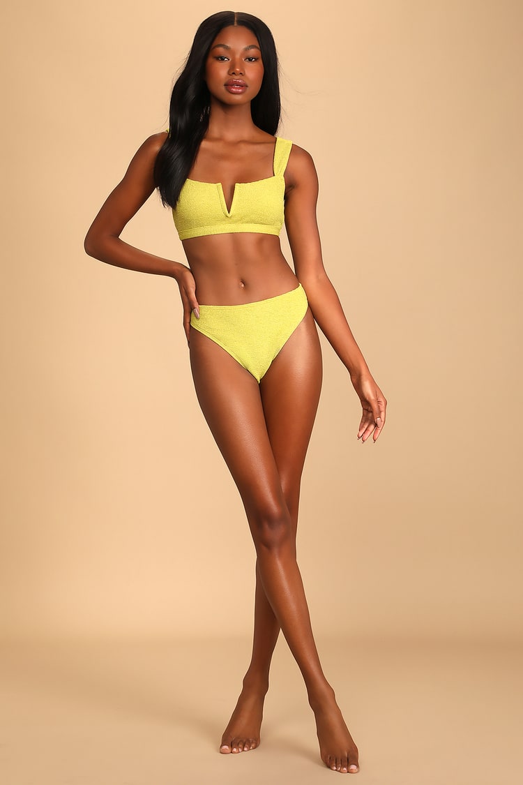 Chartreuse Bikini Bottom - Swim Bottoms - Crinkle Swimsuit Bottom - Lulus