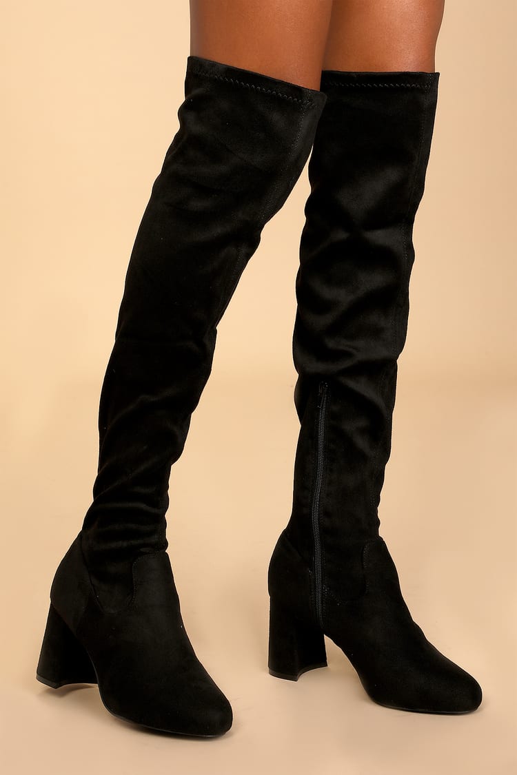 Stylish Black Suede Boots - Over the Knee Boots - Black Boots - Lulus