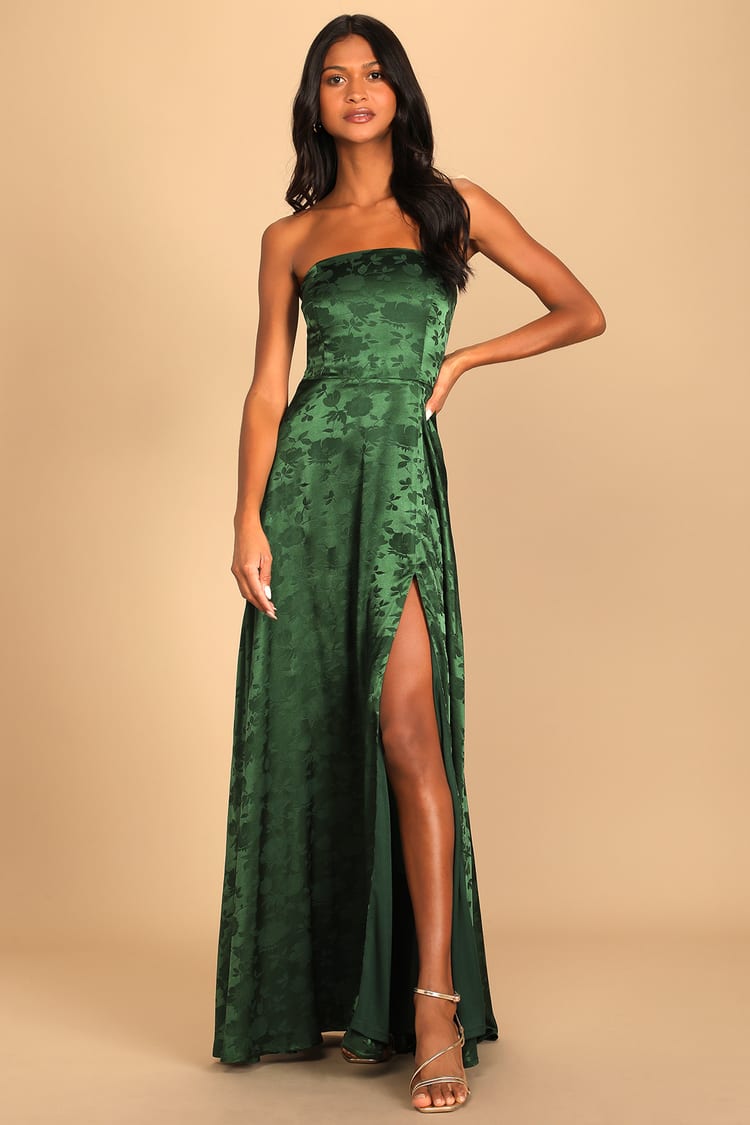 Emerald Maxi Dress - Satin Maxi Dress - Strapless Satin Maxi - Lulus