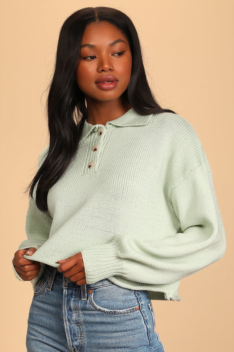 Mint Green Sweater - Collared Sweater Top - Polo Sweater - Lulus