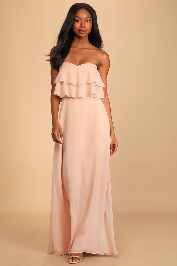 Blush Dress - Strapless Maxi Dress - Padded Chiffon Dress - Lulus