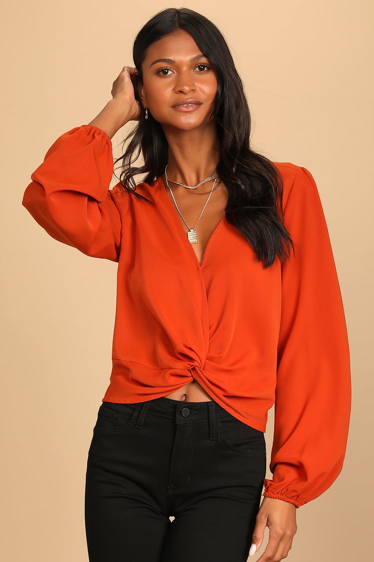 Orange Long Sleeve Top - Twist-Front Top - Women's Tops - Blouse - Lulus