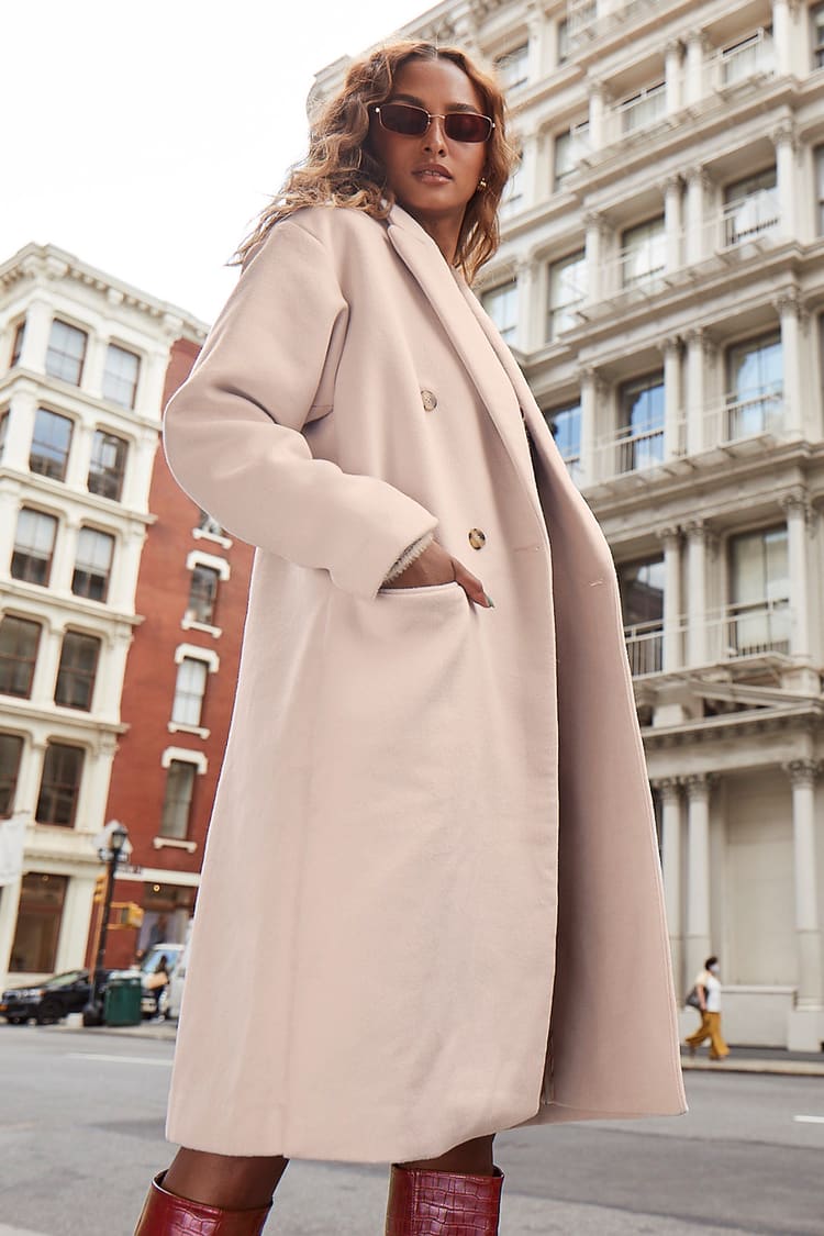 Light Pink Coat - Double-Breasted Coat - Button-Up Coat - Coat - Lulus