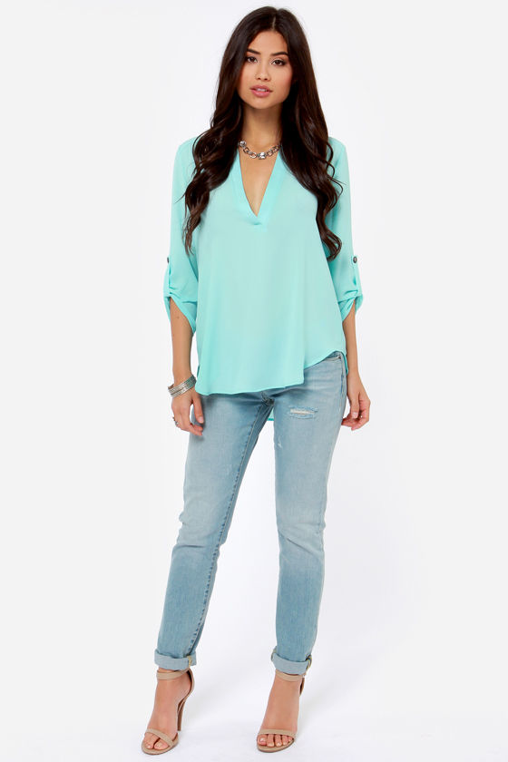 Cute Sky Blue Top - Pastel Top - V Neck Top - $37.00 - Lulus