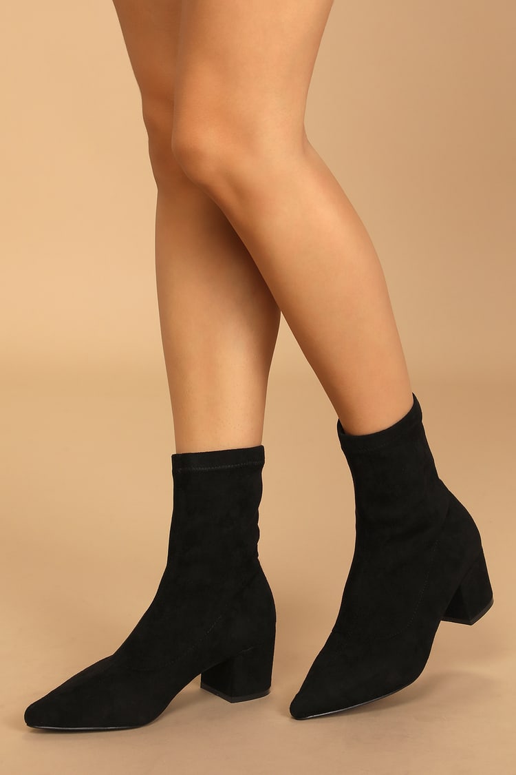 Black Mid-Calf Boots - Faux Suede Boots - Block Heel Boots - Lulus