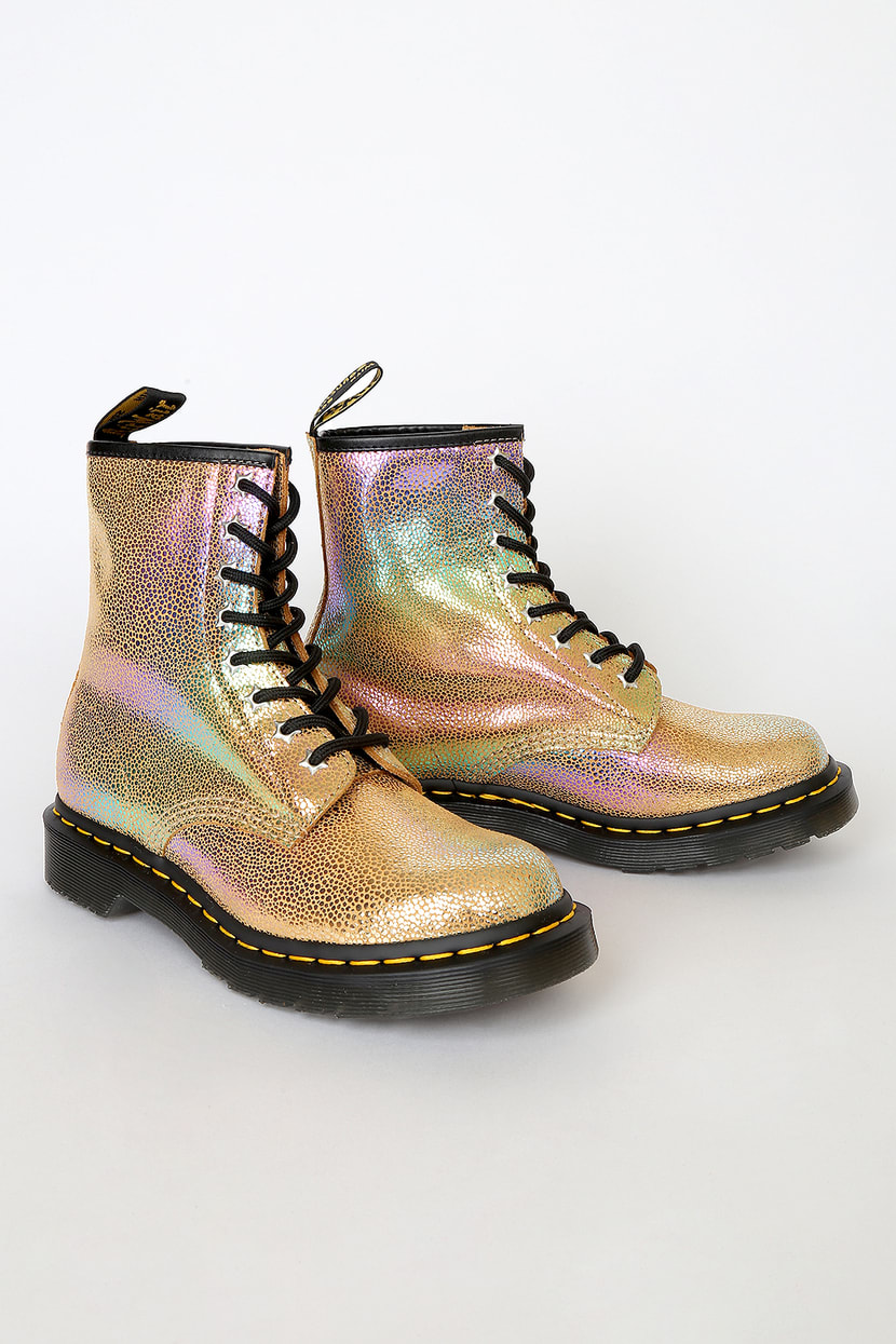 Dr. Martens 1460 Rainbow Ray - Shiny Leather Boots - Classic Docs - Lulus