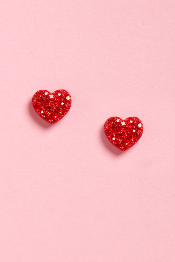 Adorable Red Earrings - Heart Earrings - Rhinestone Earrings - 11.00 ...
