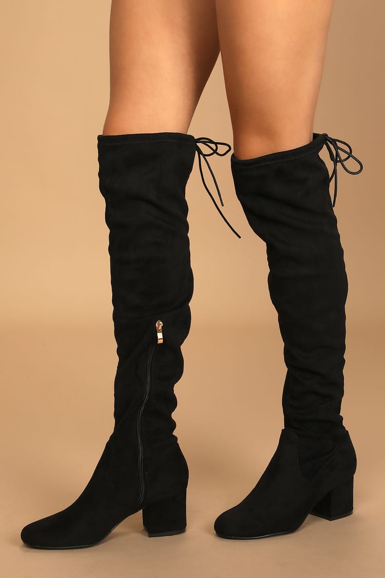 Chic Black Boots - Vegan Suede Boots - Over-the-Knee Boots - Lulus