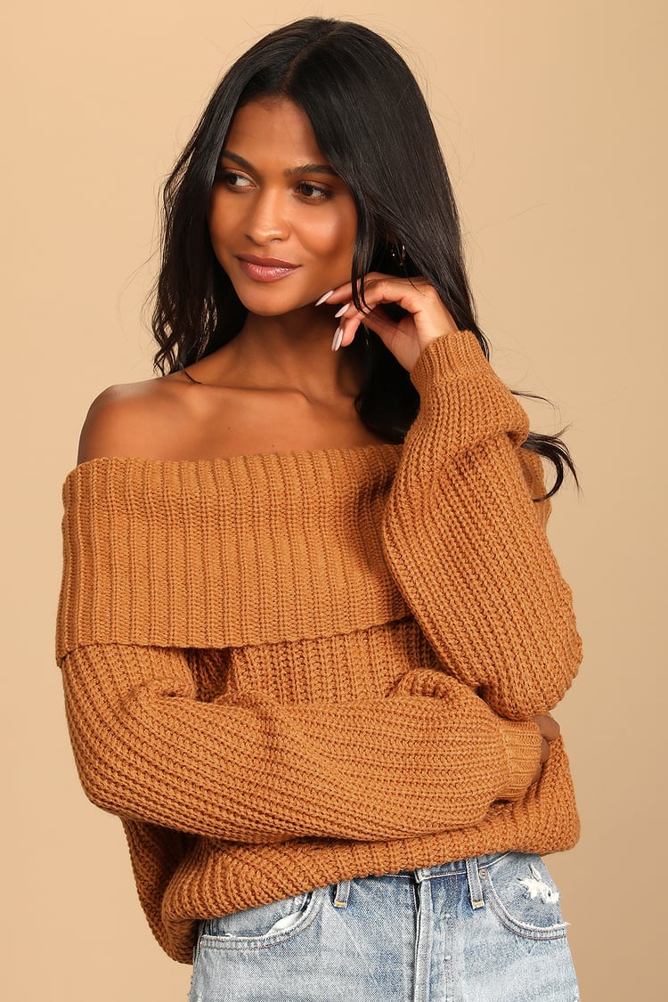 Cute Light Brown Sweater - Off-the-Shoulder Sweater - Sweater - Lulus