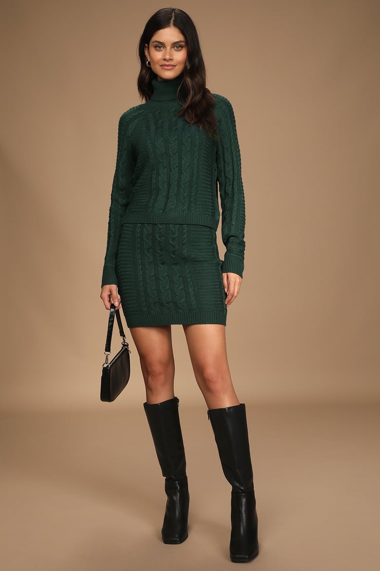 Dark Green Dress - Knit Sweater Dress - Two-Piece Mini Dress - Lulus