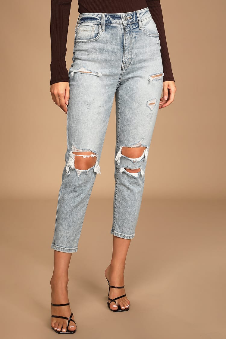 Cute High Waisted Jeans - Ripped Jeans - Light Wash Skinny Jeans - Lulus