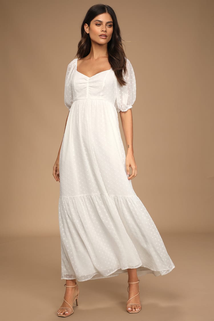 White Maxi Dress - Swiss Dot Dress - Puff Sleeve Maxi Dress - Lulus