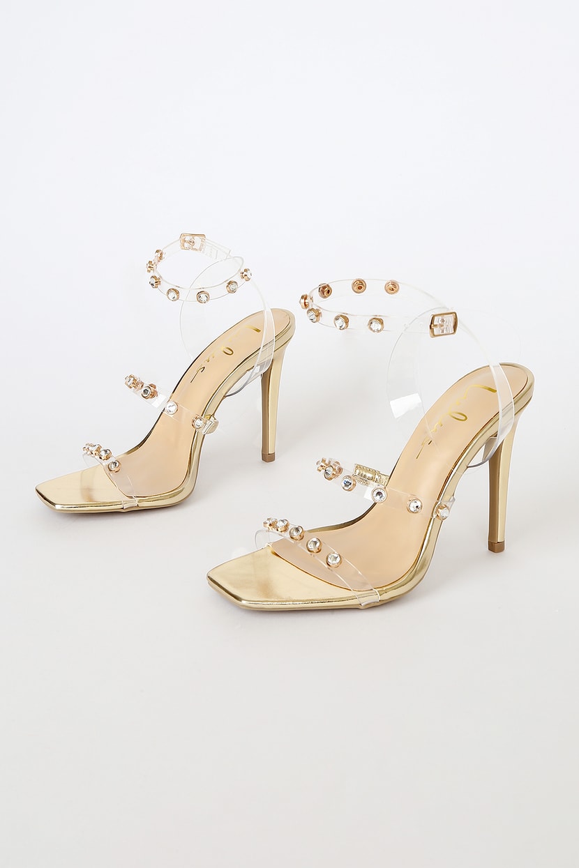 Vienna - Gold-Tone Rhinestone Straps Single Sole Heels – ONLINE CUTE SHOES