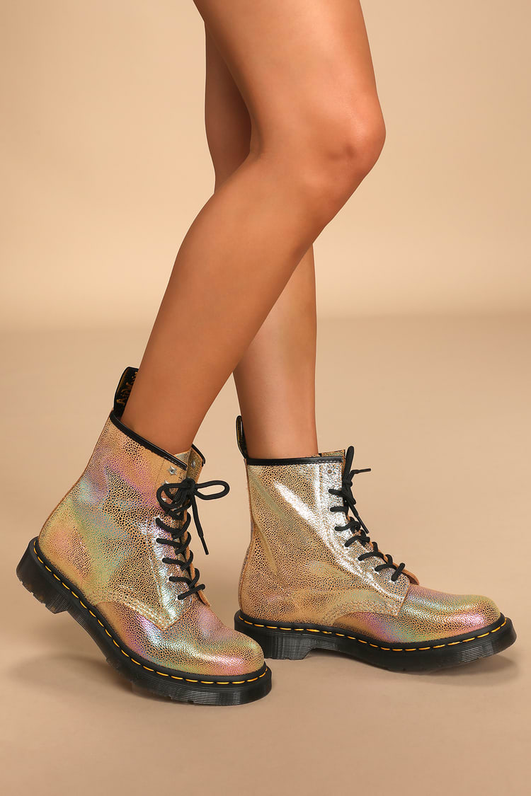 Dr. Martens 1460 Rainbow Ray - Shiny Leather Boots - Classic Docs - Lulus