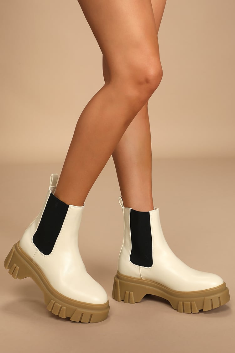 Chinese Laundry Jenny Cream - Cream Platform Boots - Ankle Boots - Lulus