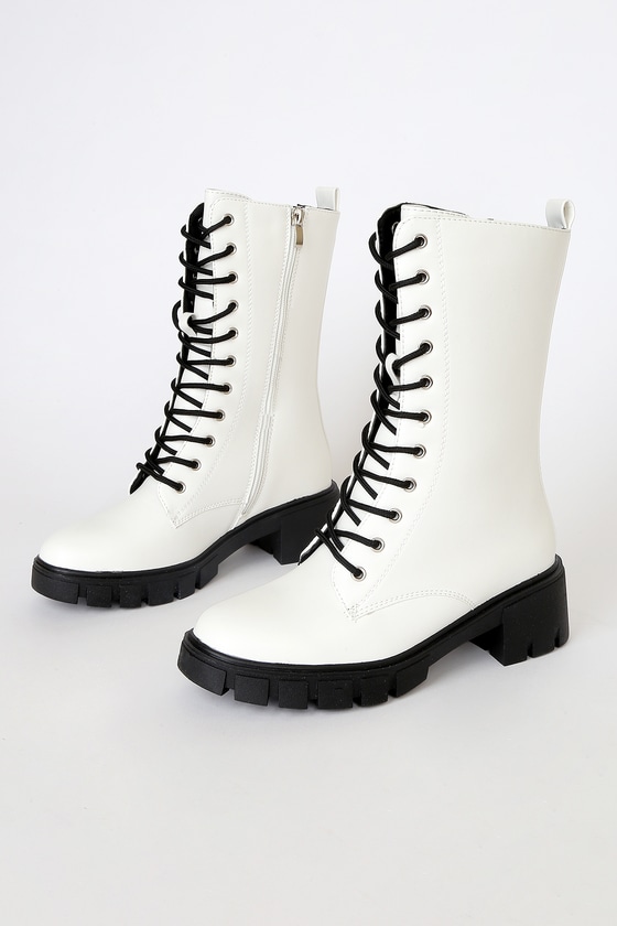 White boots cheap with black laces