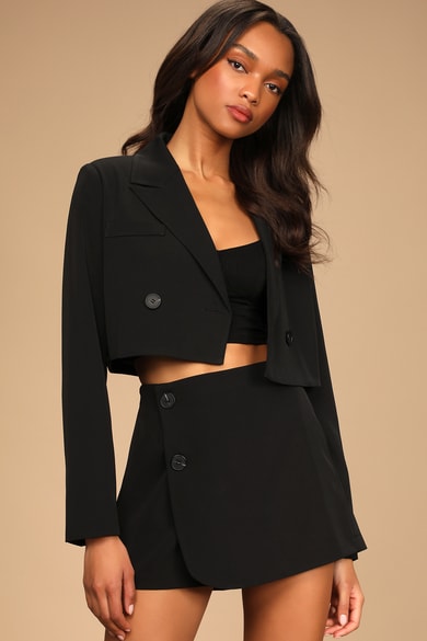 Black Matching Set - Linen Crop Top - Linen Mini Skirt Set