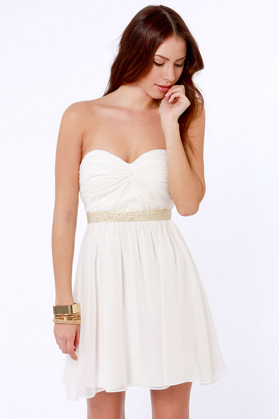 Gorgeous White Dress - Strapless Dress - Beaded Dress - $87.00 - Lulus