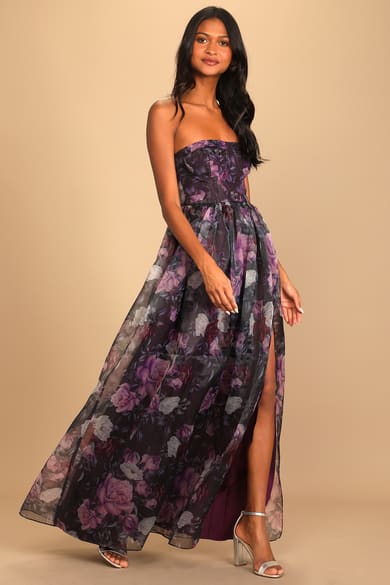 Dark Purple Dress - Long Sleeve Dress - Chiffon Maxi Dress - Lulus