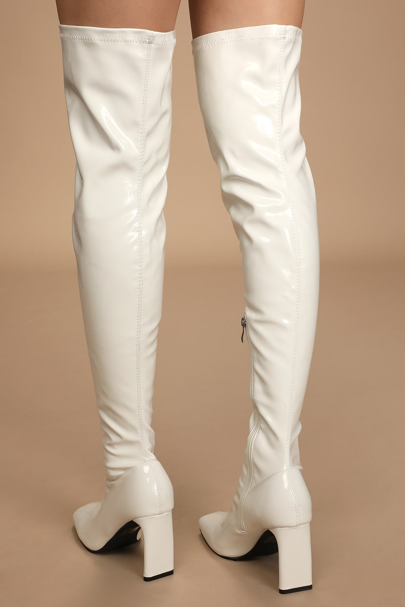 Bebo Rasha - White Boots - Over the Knee Boots - Patent Boots - Lulus