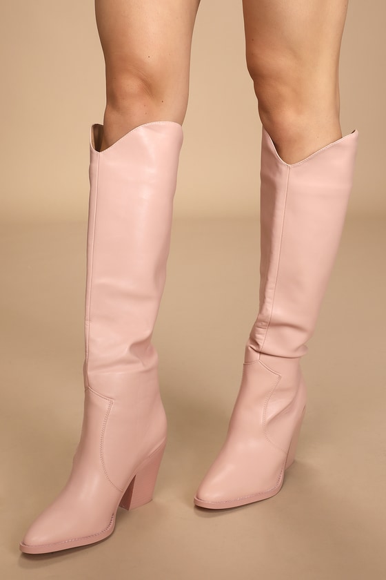 Pink leather cheap knee high boots