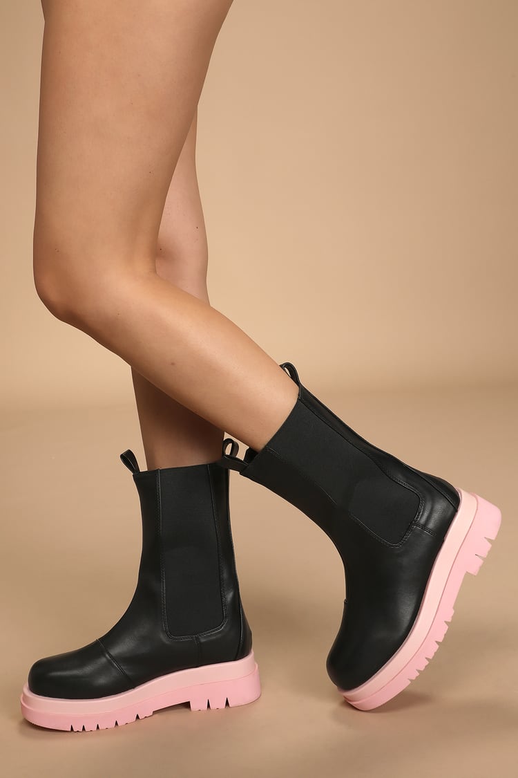 RAID Neville - Black and Pink Boots - Mid-Calf Boots - Boots - Lulus