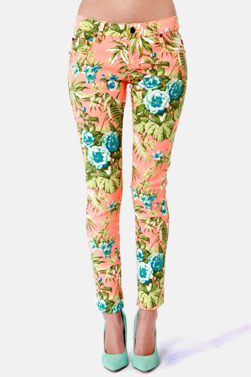 Tripp NYC Orange Paradise Pants - Floral Print Jeans - Skinny Jeans -  $82.00 - Lulus