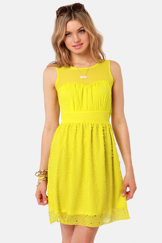 Pretty Chartreuse Dress - Sleeveless Dress - Mesh Dress - $41.00 - Lulus